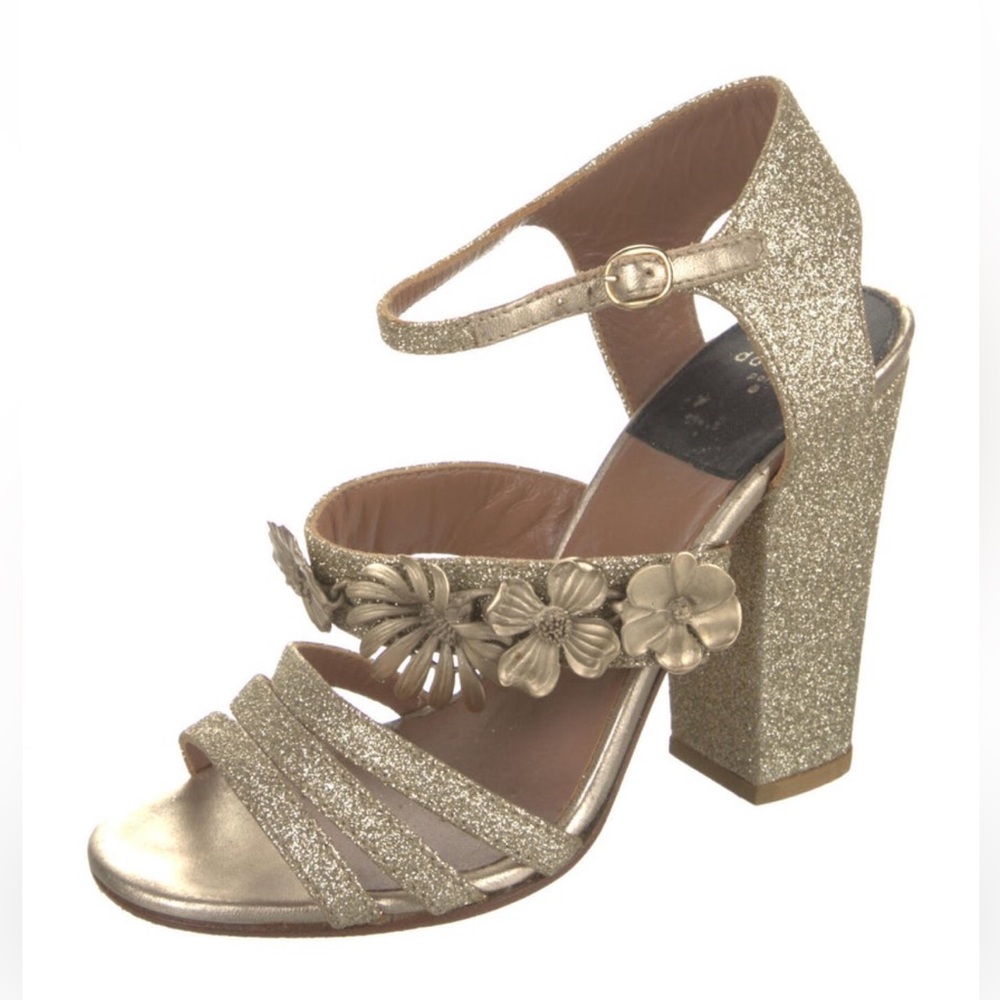 Laurence Dacade gold slingback heels with floral embellishment size 7